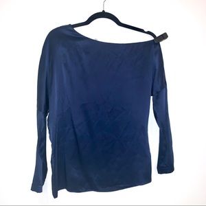 Tibi Asymmetric Silk-satin Navy Blouse